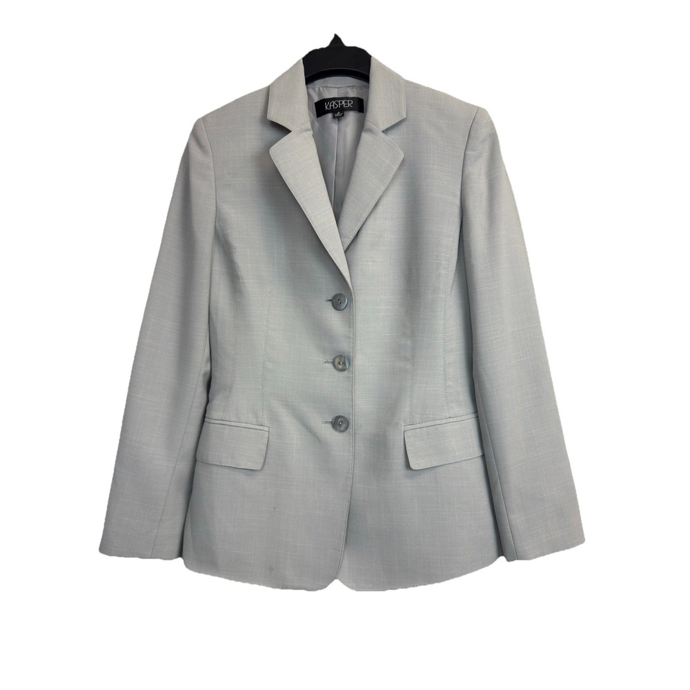 VTG Kasper Blazer Jacket Women Size 4 Light Gray 3 Button Pockets Office Career